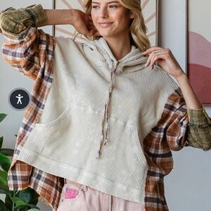 Olí &Hali Tan and cream plaid distressed oversized hoodie